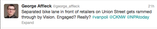 Affleck tweet on bike laneWR